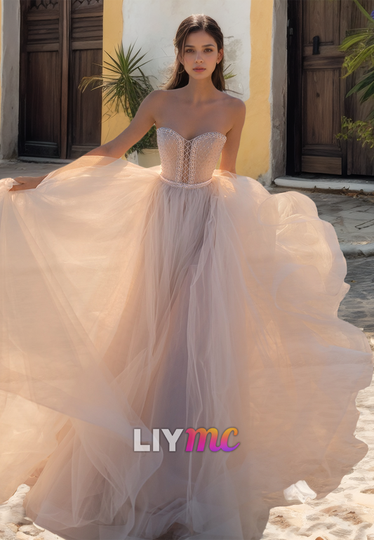 Sweetheart Strapless Tulle A-Line Boho Wedding Dress