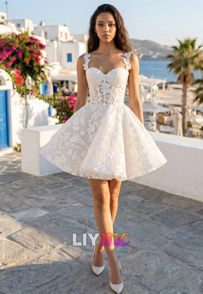 Sweetheart Straps Appliques A-Line Short Wedding Dress