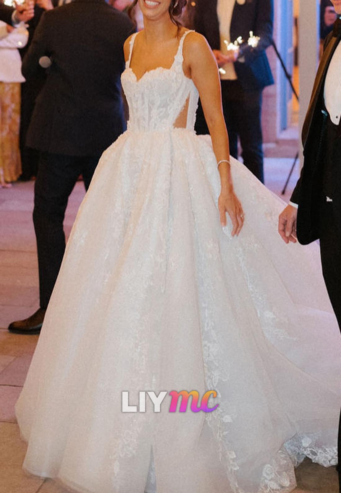 Sweetheart Straps Appliques A-Line Wedding Dress