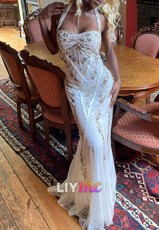 Sweetheart Straps Appliques Beaded Mermaid Prom Dress