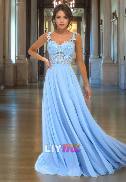 Sweetheart Straps Appliques Chiffon A-Line Prom Dress