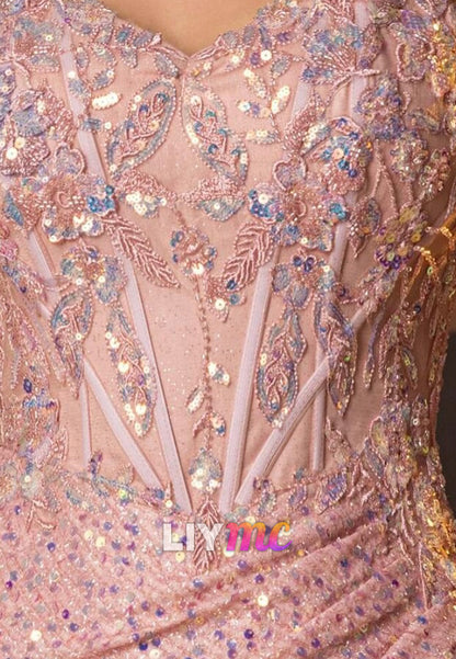 Sweetheart Straps Appliques Sequins Sheath Prom Dress