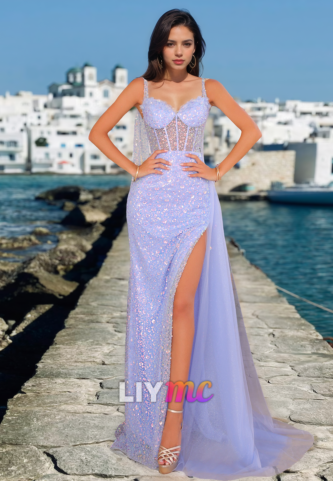 Sweetheart Straps Bead Embroidery Side Slit Sheath Prom Dress