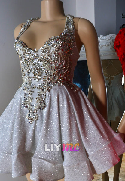Sweetheart Straps Beaded A-Line Party Homecoming Dress