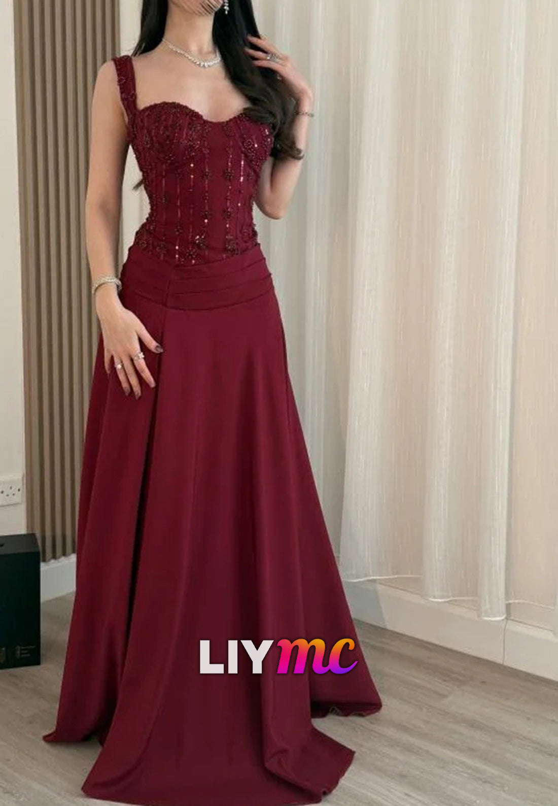 Sweetheart Straps Beaded A-Line Prom Dress