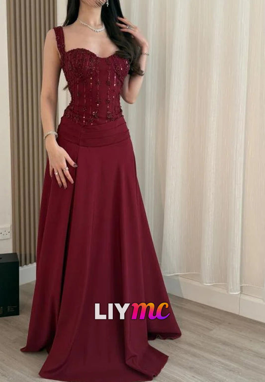 Sweetheart Straps Beaded A-Line Prom Dress