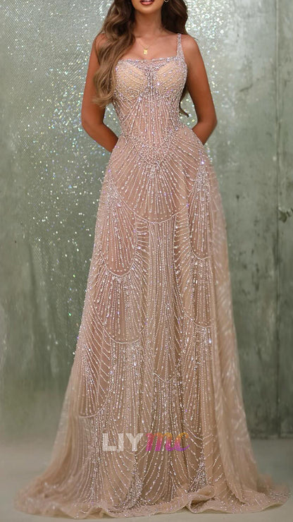 Sweetheart Straps Beaded Embroidery A-Line Prom Dress