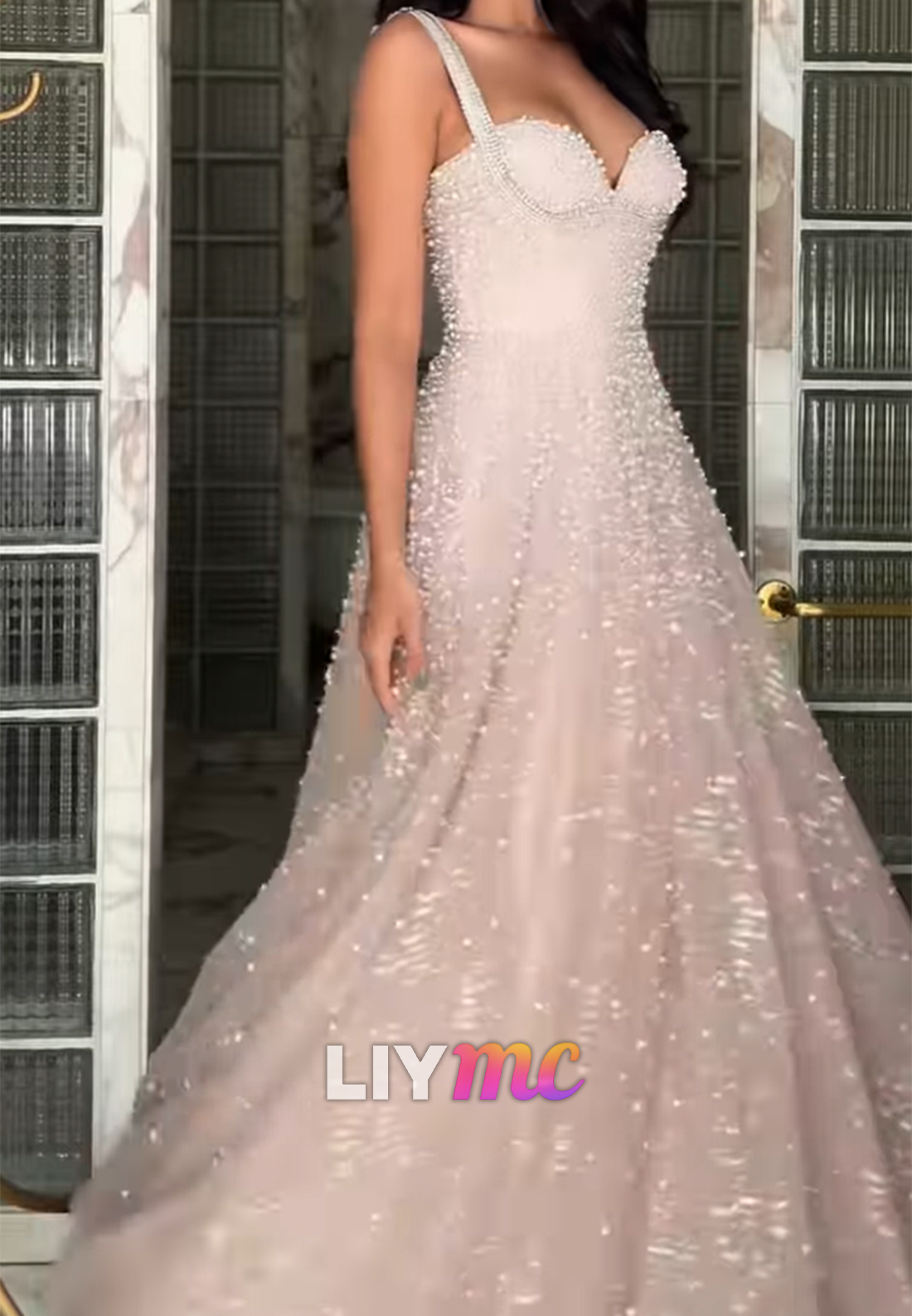 Sweetheart Straps Beaded Embroidery A-Line Prom Dress