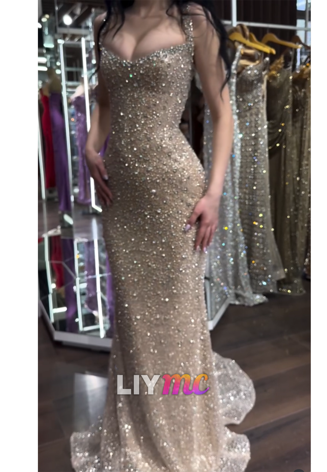 Sweetheart Straps Beaded Embroidery Mermaid Sparkly Prom Dress