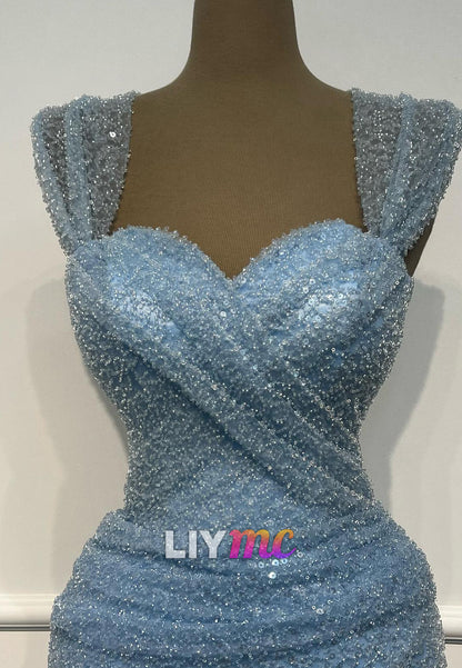 Sweetheart Straps Beaded Embroidery Pleated Mermaid Prom Dress