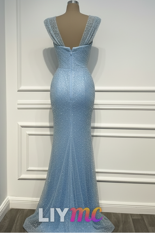 Sweetheart Straps Beaded Embroidery Pleated Mermaid Prom Dress