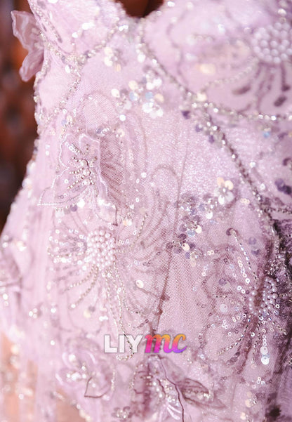 Sweetheart Straps Beaded Floral A-Line Sparkly Evening Dress