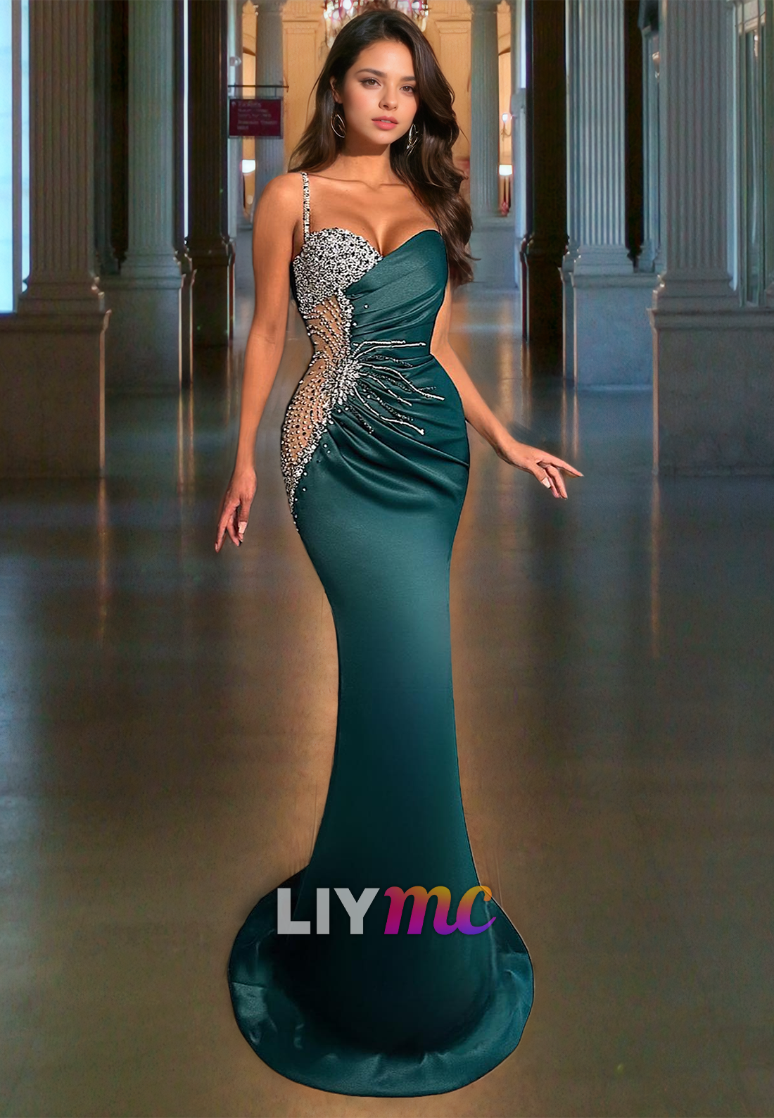 Sweetheart Straps Beaded Ruched Mermaid Prom Dress