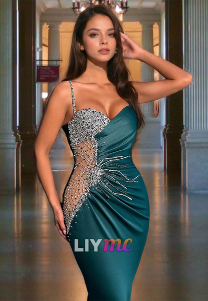 Sweetheart Straps Beaded Ruched Mermaid Prom Dress