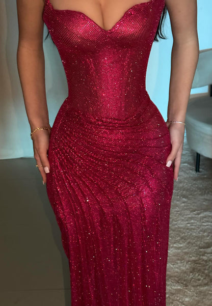Sweetheart Straps Sparkly Pleated Sheath Prom Dress
