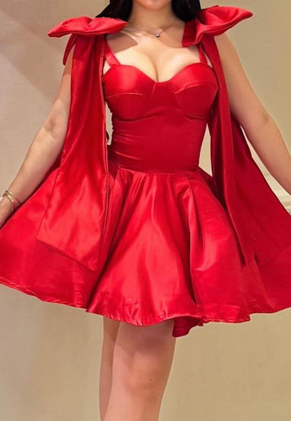 Sweetheart Straps Bowknot Pleated A-Line Short Party Dress