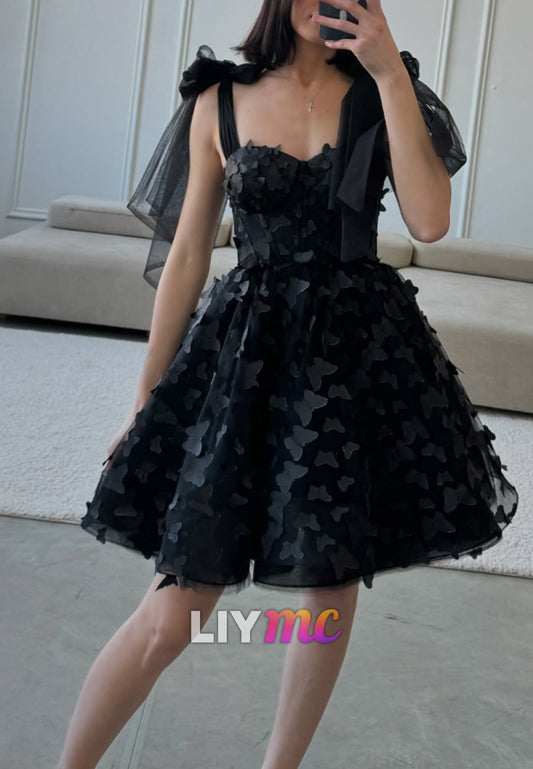 Sweetheart Straps Floral Appliques A-Line Party Homecoming Dress