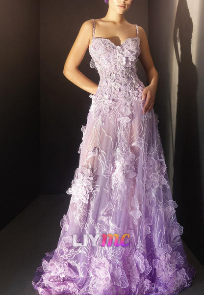 Sweetheart Straps Floral Appliques A-Line Prom Dress