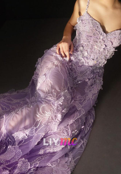 Sweetheart Straps Floral Appliques A-Line Prom Dress