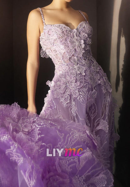 Sweetheart Straps Floral Appliques A-Line Prom Dress