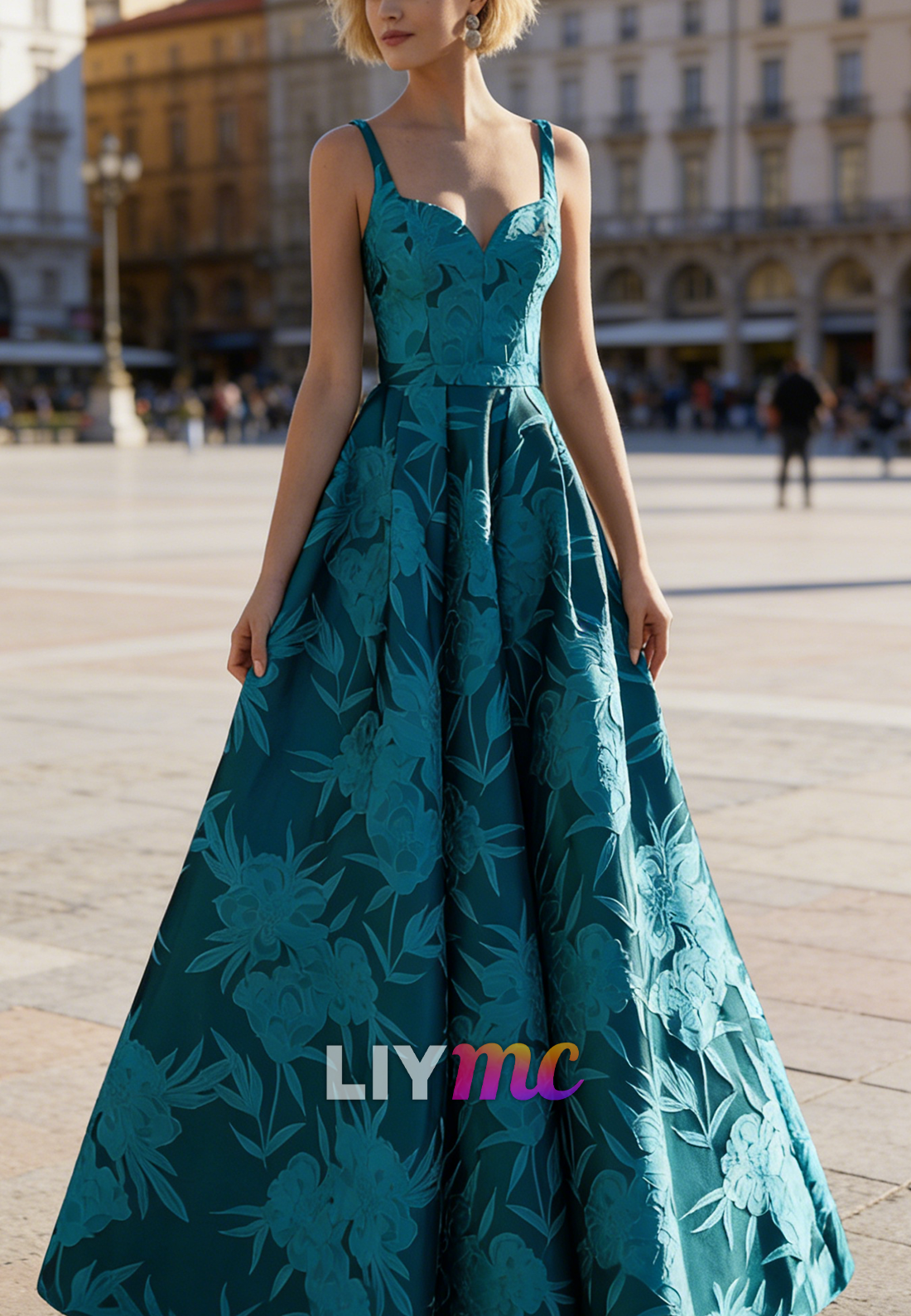 Sweetheart Straps Floral Printed A-Line Evening Dress