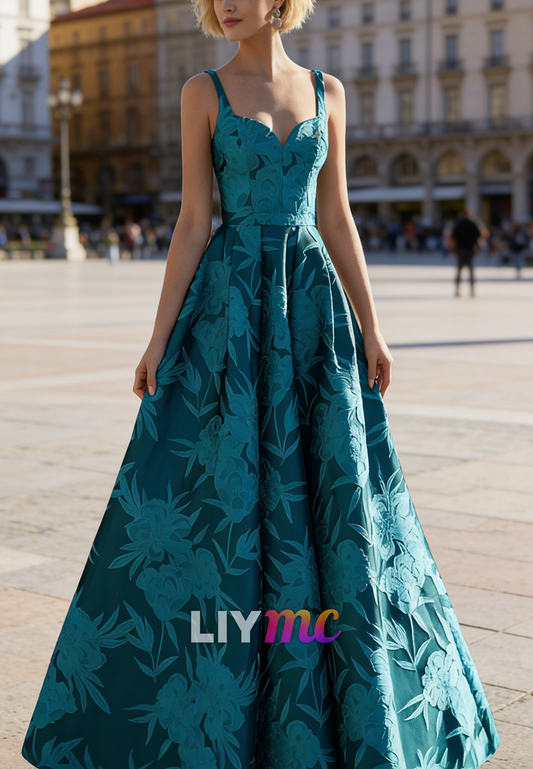 Sweetheart Straps Floral Printed A-Line Evening Dress