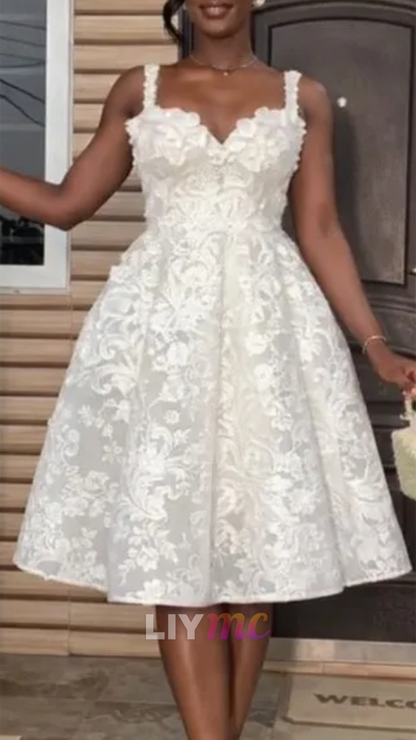 Sweetheart Straps Lace Appliques Keen-Length A-Line Wedding Dress