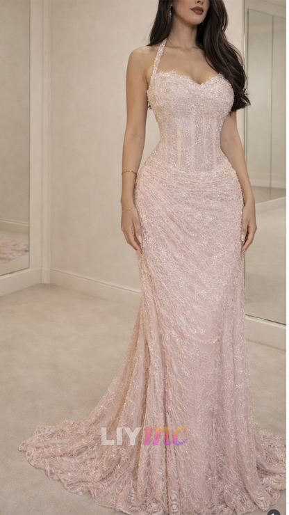 Sweetheart Straps Lace Appliques Mermaid Prom Dress