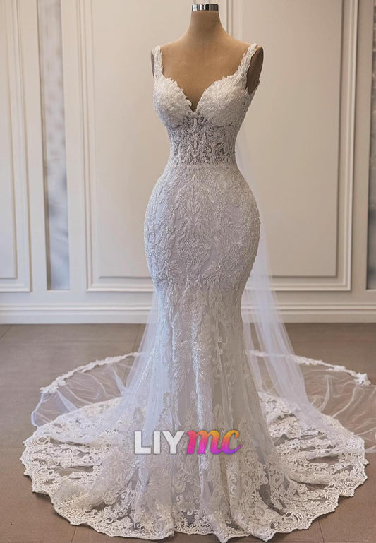 Sweetheart Straps Lace Appliques Mermaid Wedding Dress