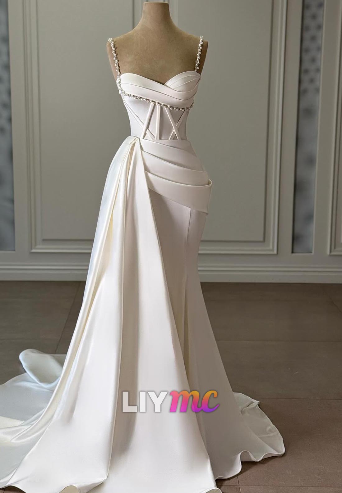 Sweetheart Straps Pearl Pleated Mermaid Wedding Dress