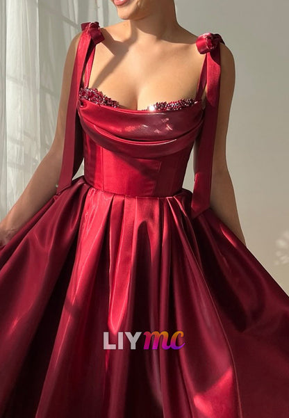 Sweetheart Straps Pleated A-Line Midi Prom Dress