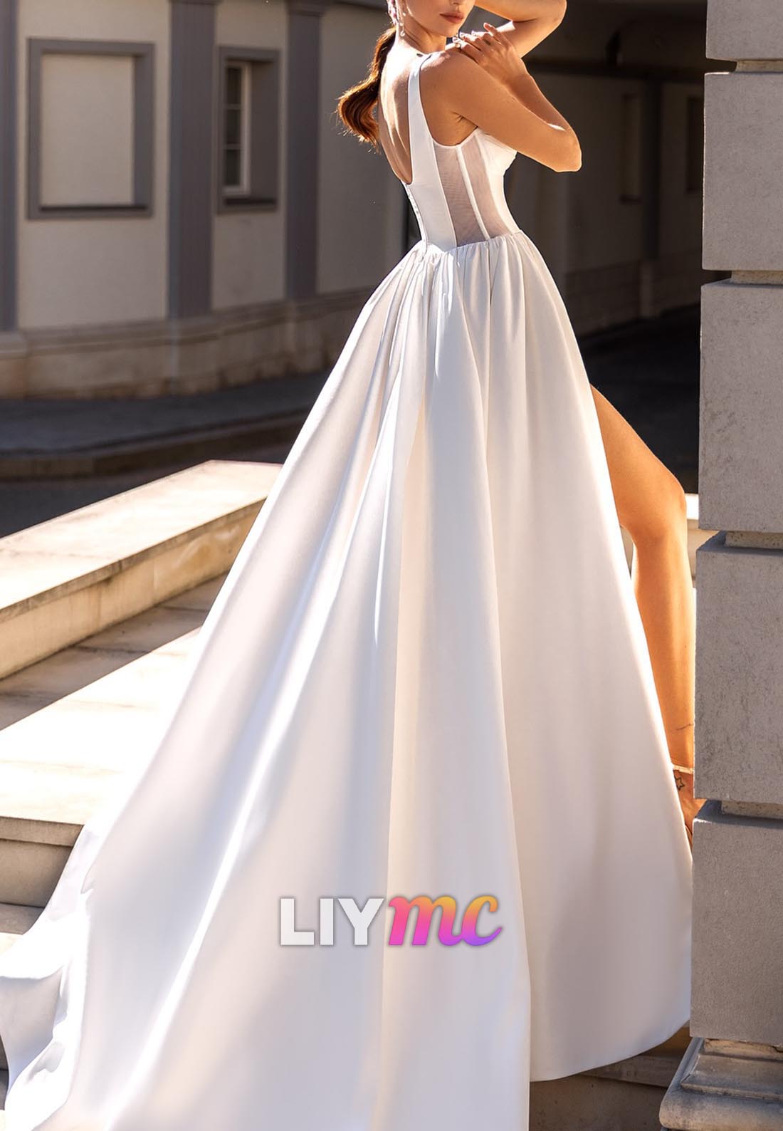 Sweetheart Straps Pleated Satin A-Line Wedding Dress