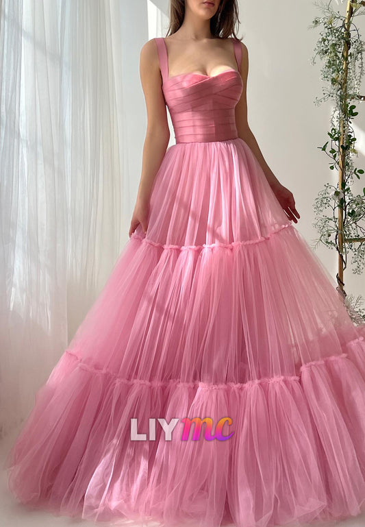 Sweetheart Straps Pleated Tulle A-Line Prom Dress