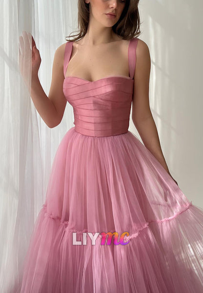 Sweetheart Straps Pleated Tulle A-Line Prom Dress