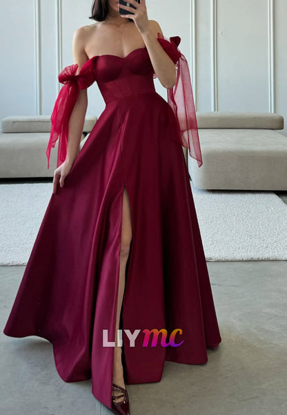 Sweetheart Straps Satin Side Slit A-Line Prom Dress