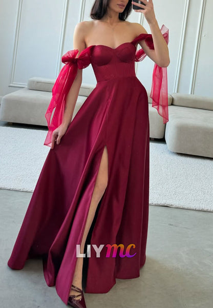 Sweetheart Straps Satin Side Slit A-Line Prom Dress