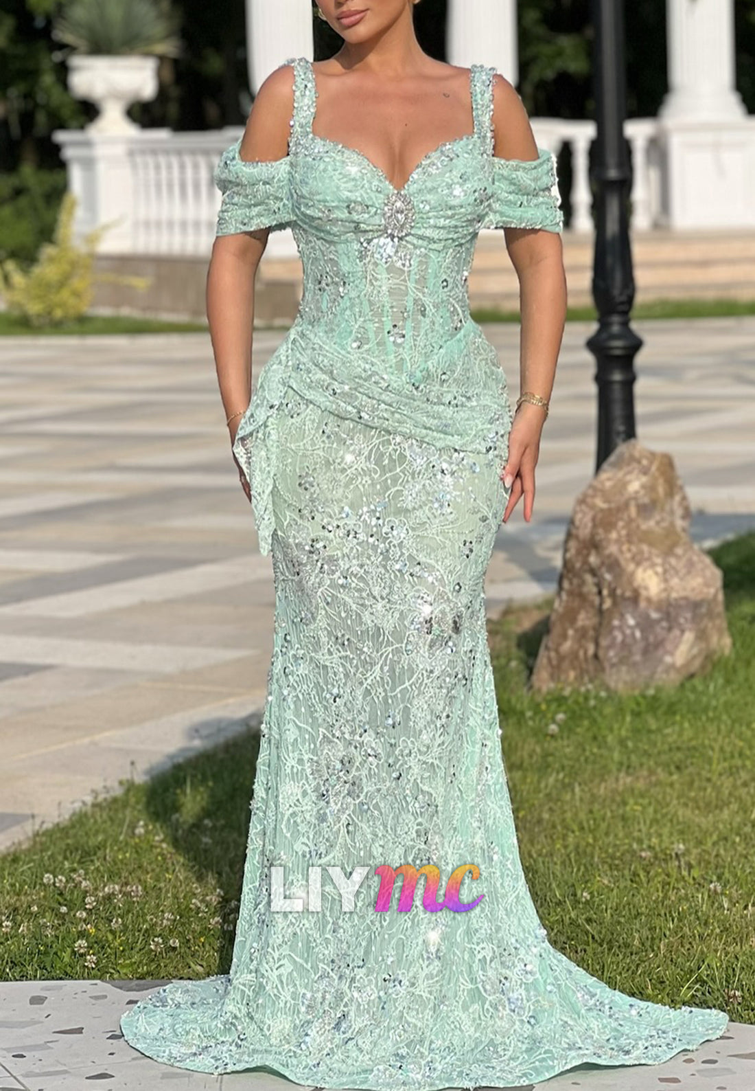 Sweetheart Straps Sequins Appliques Mermaid Prom Dress