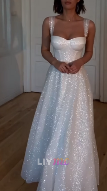 Sweetheart Straps Sparkly A-Line Evening Dress