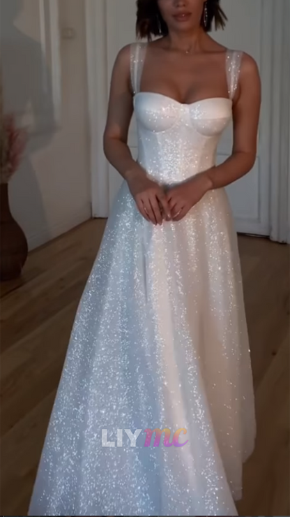 Sweetheart Straps Sparkly A-Line Evening Dress