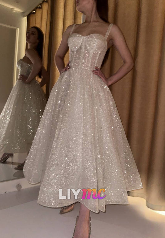 Sweetheart Straps Sparkly A-Line Wedding Dress