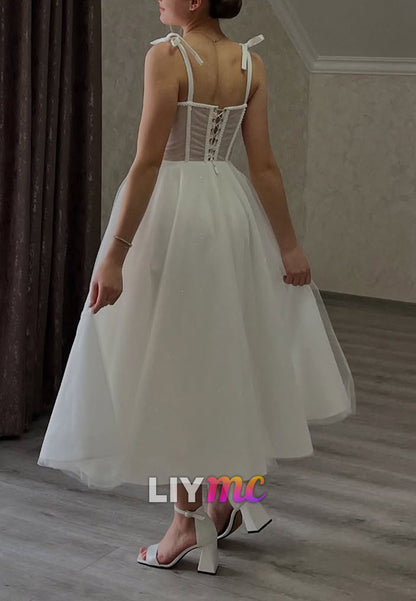 Sweetheart Straps Tulle A-Line Midi Wedding Dress