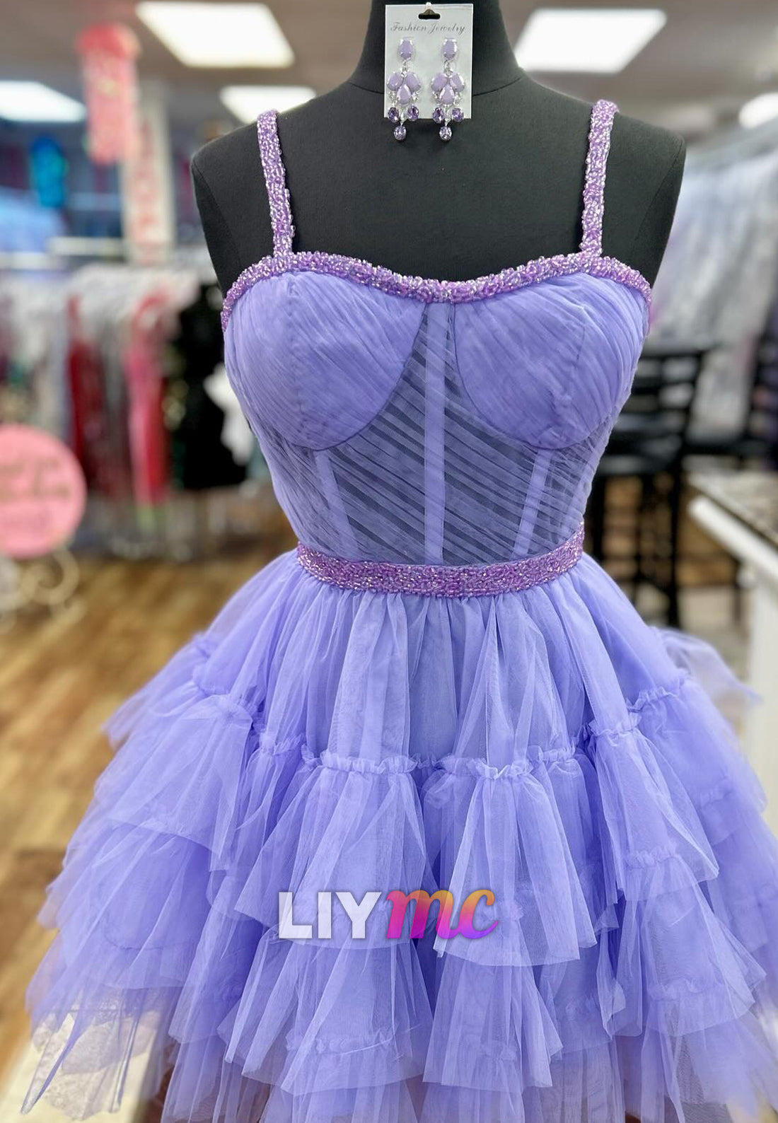 Sweetheart Straps Tulle Tiered Ball Gown Party Homecoming Dress