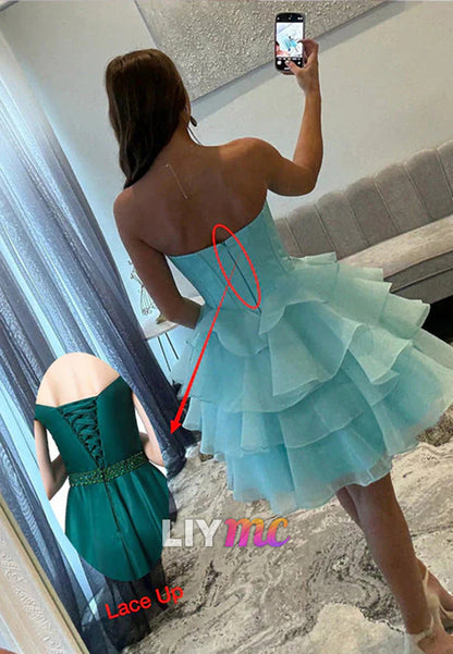 Sweetheart Tiered Beaded A-Line Homecoming Dress