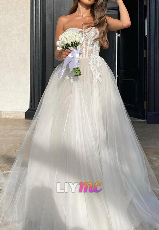 Sweetheart Tulle Appliques A-Line Wedding Dress