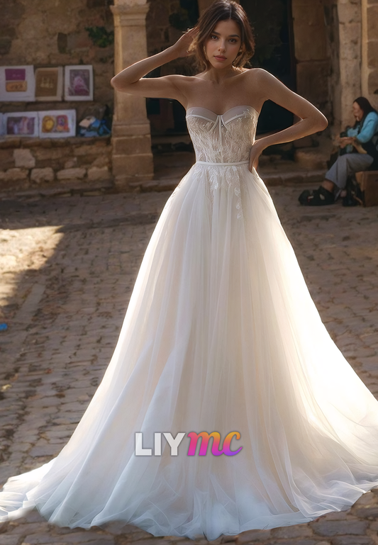 Sweetheart Tulle Floral Embellished A-Line Wedding Dress