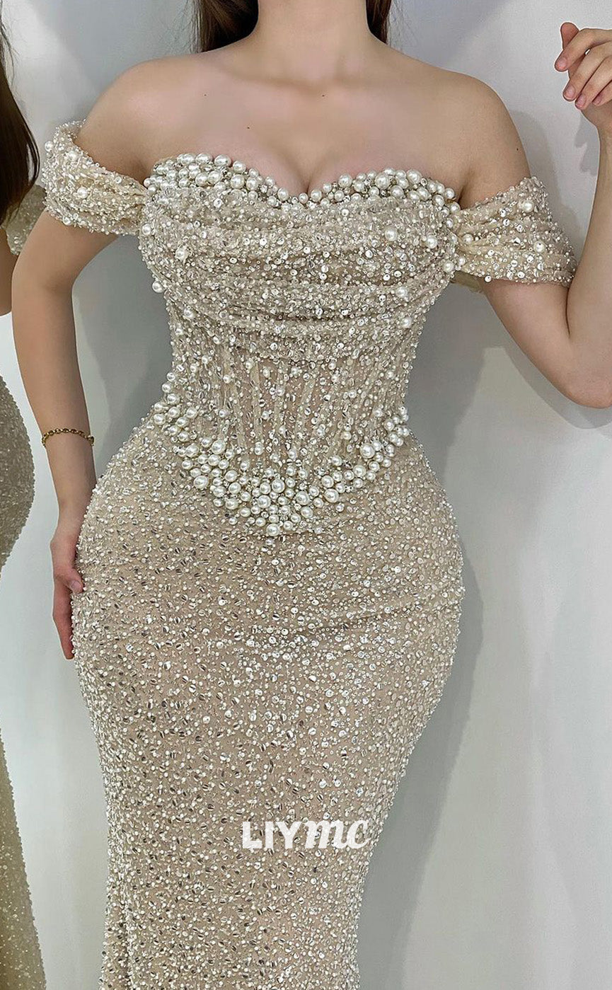 LP2022 - Sweetheart Strapless Beaded Fitted Mermaid Prom Dress