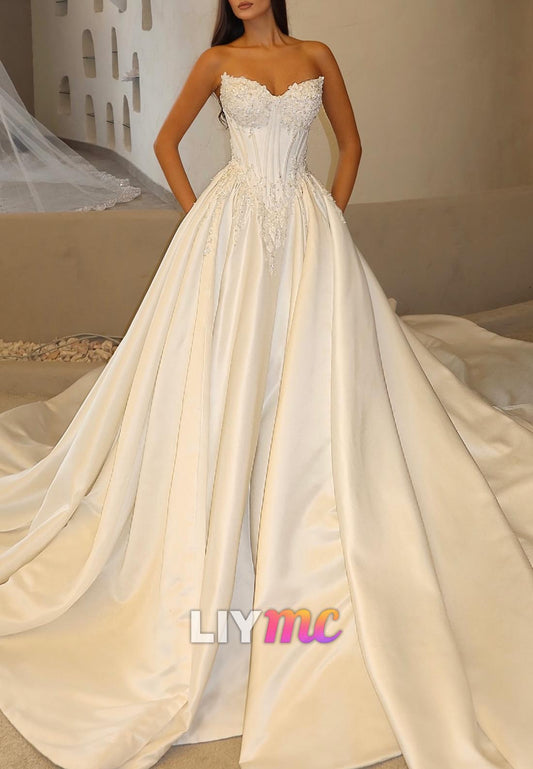 Sweetheart Appliques Strapless A-Line Wedding Dress