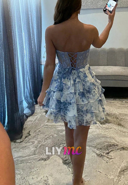 Sweethheart Appliques Tiered A-Line Short Homecoming Dress