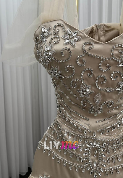 Sweetheart Cap Sleeves Beaded Tulle A-Line Prom Dress
