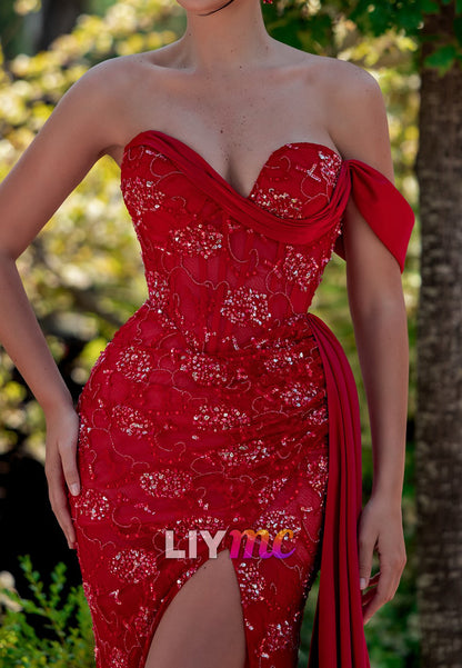Sweetheart Sequins Appliques Sparkly Sheath Prom Dress